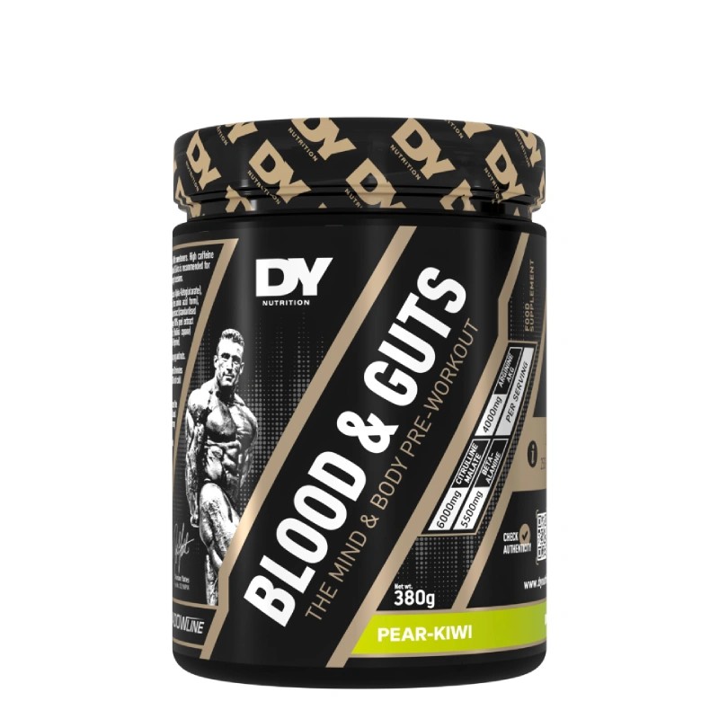 dy-nutrition-blood-guts-pre-workout-398g DY Nutrition Blood & Guts Pre-Workout 398g – Booster Énergie & Congestion – Image 1