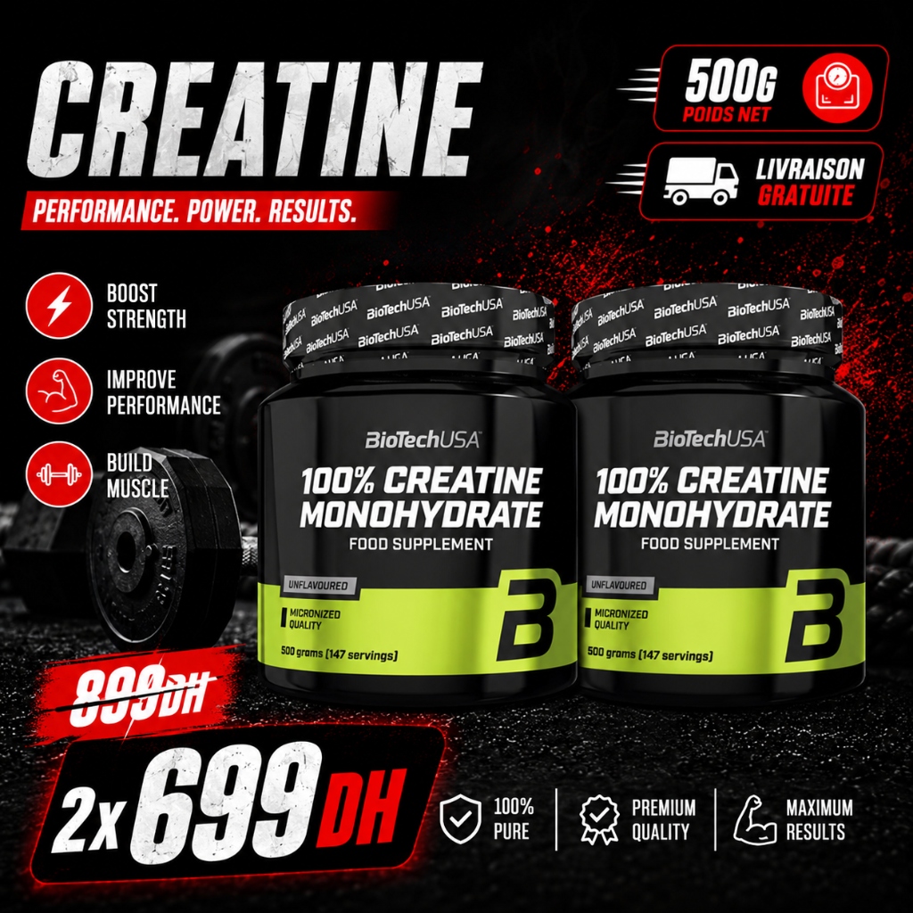 Pack 2x BioTechUSA 100% Créatine Monohydrate 500g Pack 2x BioTechUSA 100% Créatine Monohydrate 500g